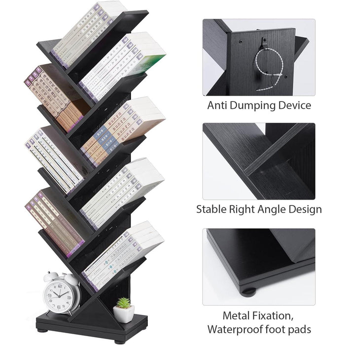 8 Tier Tree Bookshelf,8 Shelf Floor Standing Bookcase Display for Cds/Magazine/Books, Retro Bookshelf for Bedroom, Living Room, Office,Balcony,Book Organizer Storage Shelves