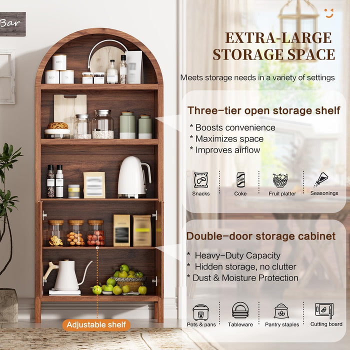 SeventyOneInch Walnut Arched Pantry Cabinet Shelves