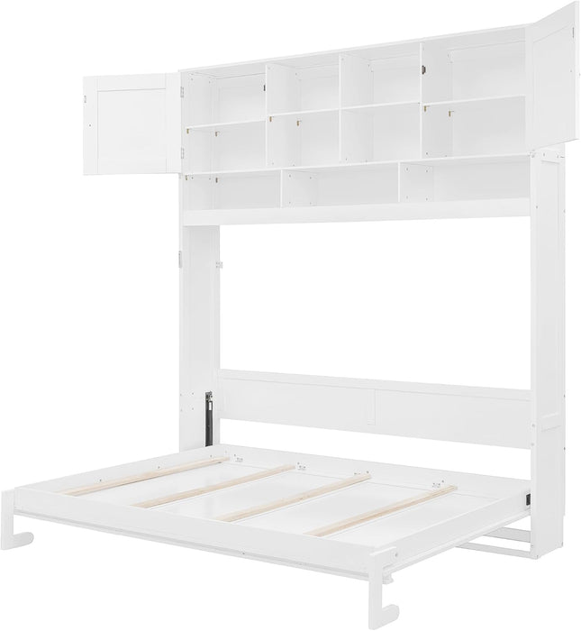 White Queen Murphy Wall Bed With BuiltInStorageSolutions