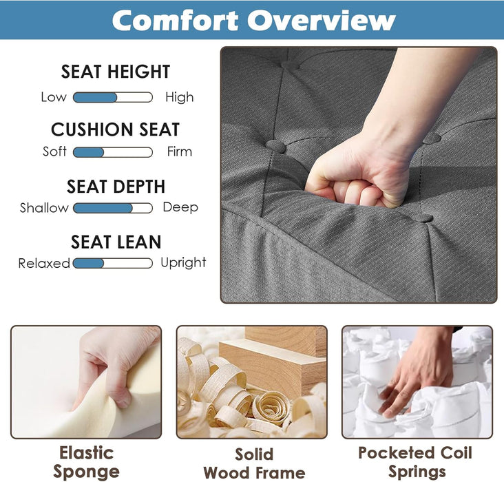 Living Room Chairs Grey Accent Chairs Set of 2, Waiting Room Arm Chairs, Reading Chairs for Bedroom Comfy Club Chair Tufted, Office Small Space (2, Grey)