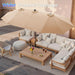 15Ft Large Patio Umbrella with Base Included, Double Sided Outdoor Umbrella with Solar Lights, Pool Umbrella with Fade Resistant Canopy for Deck, Porch, Yard, Balcony, Beige