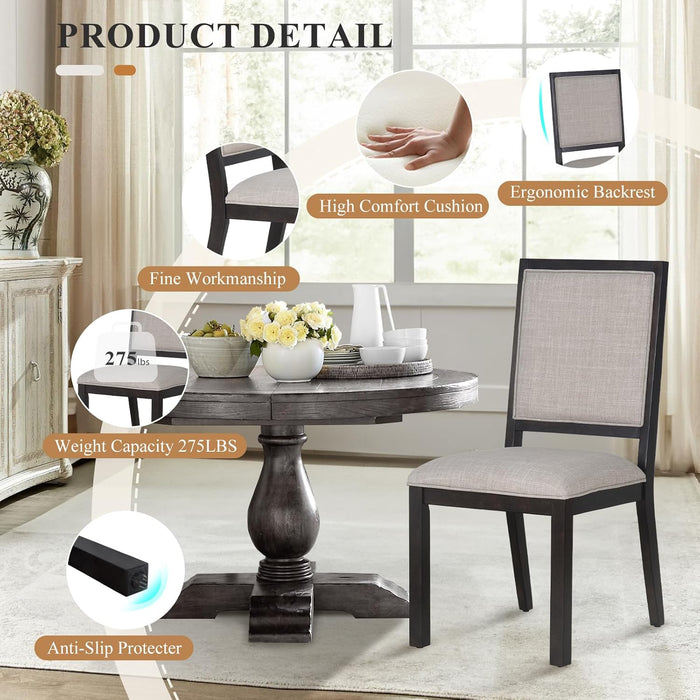 Upholstered Wood Dining Chairs Set of 4, Kitchen Dining Chairs with Back, 19 Inch Fabric Farmhouse Dining Room Side Chairs with Wooden Legs for Kitchen Dining Living Room Courtyard, Brown