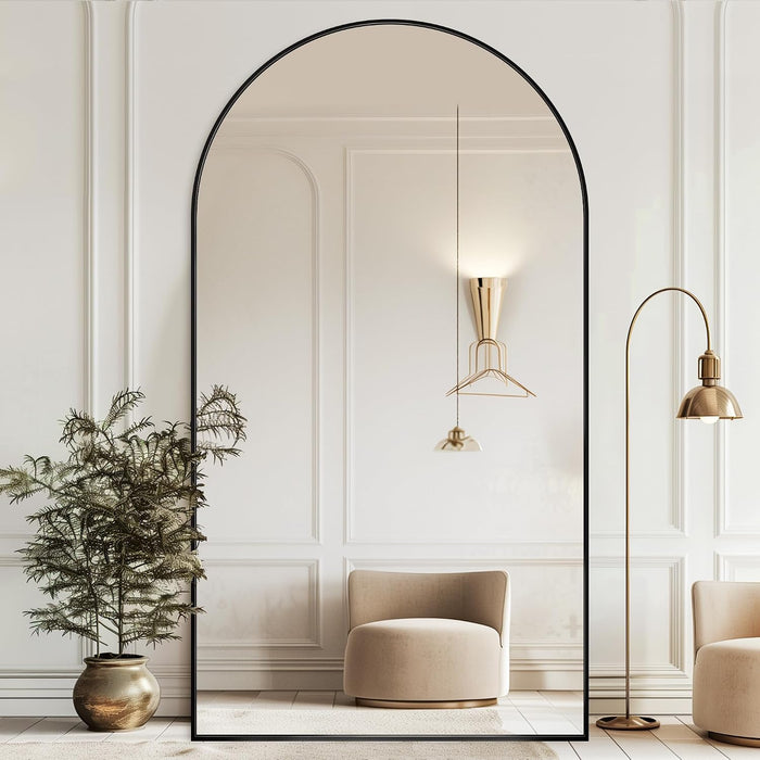 Oversized Full Length Mirror with Stand, 83"X44" Arched Floor Mirror, Aluminum Frame, Wall Mounted/Leaning/Free Standing, Large Body Mirror for Bedroom Living Room Entryway Dressing Room,Black