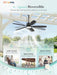 52" Outdoor Ceiling Fan with Lights, IP65 Waterproof Gazebo Fan with 3CCT Remote Control 6-Speeds Reversible DC Motor,Plug in Hanging Ceiling Fan for Patio Porch Pergola(Black)