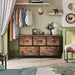 Dresser for Bedroom with 5 Drawers, Wide Chest of Drawers, Fabric Dresser, Storage Organizer Unit with Fabric Bins for Closet, Living Room, Hallway, Rustic Brown Wood Grain Print