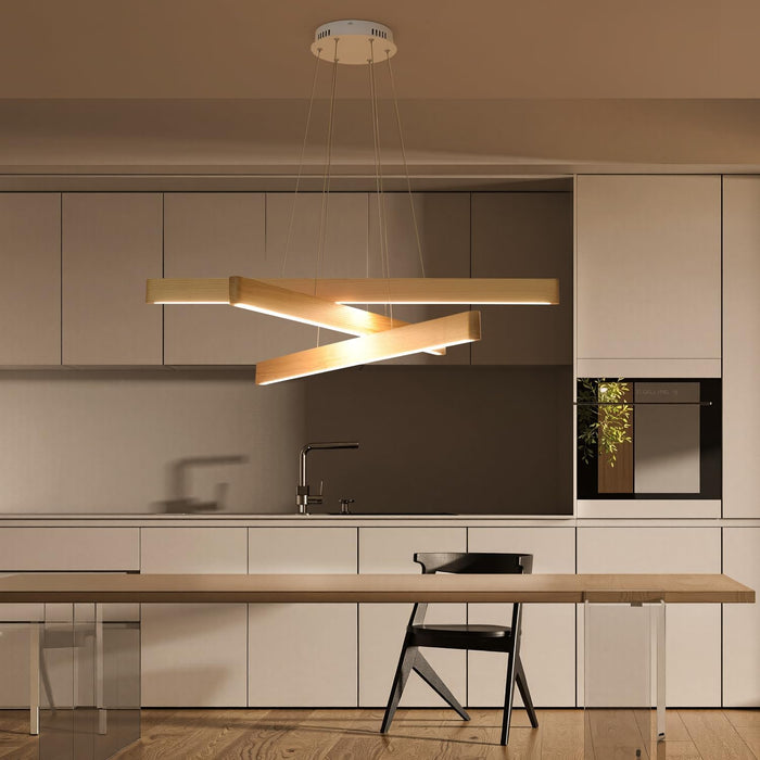 Handcrafted Premium Solid Ash Wood ThreeLight Pendant