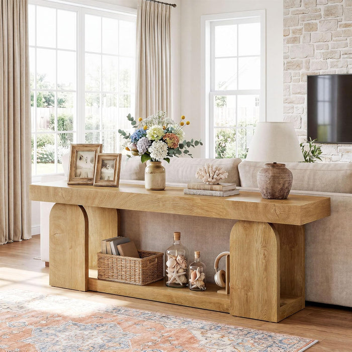 63-Inch Console Table for Entryway, Farmhouse Wooden Sofa Table behind Couch with 2-Tier Storage Shelf for Living Room, Foyer, Hallway, Entrance