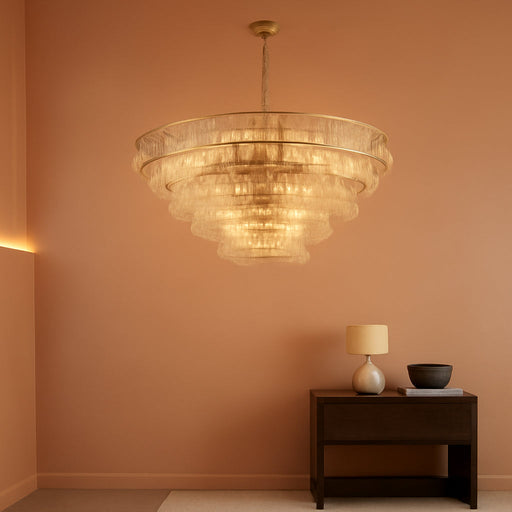 48" 5-Tier Clear Ripple Glass Chandelier, 20-Light round Brass Chandelier