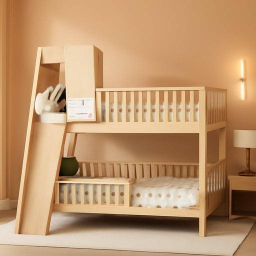 Natural SolidWood ExtraLarge OverQueen Bunk Bed Slide