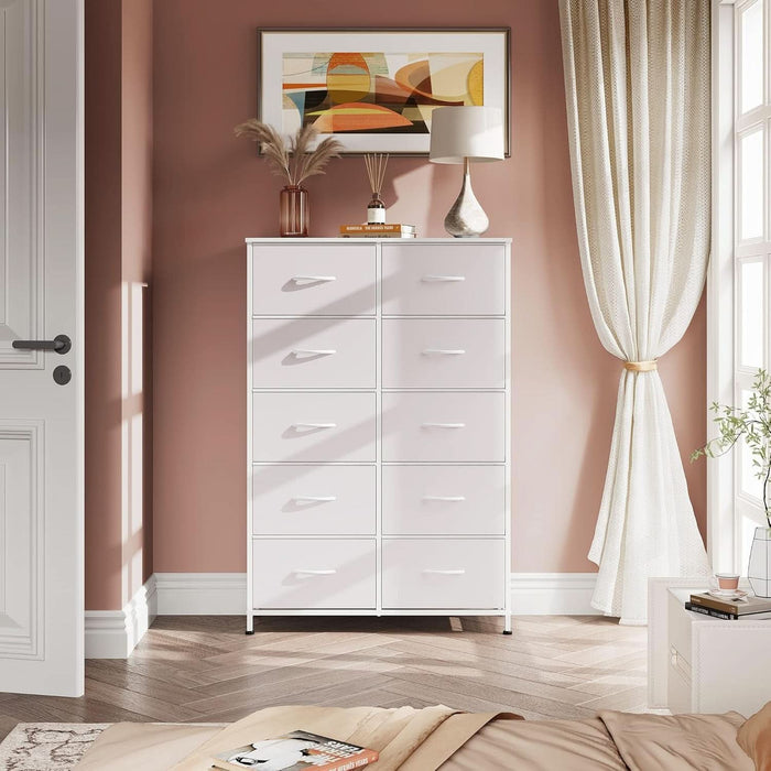 Fabric Dresser With 10 Drawers In White For Bedroom Storage Fabric Dresser With 10 Drawers In White For Bedroom Storage