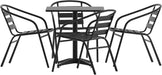 Rhea 27.5" Square Glass Metal Table with 4 Slat Back Chairs - Black - 5 Piece Patio Set - All-Weather for Indoor/Outdoor Use