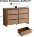 Rattan 6 Drawer Dresser for Bedroom,47.2" Wide,Walnut,Modern Chest of Drawers with 6 Large Storage Space and Curved Edge Design, 6 Drawer Large Dresser for Bedroom