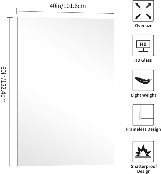 Frameless Mirror, 60"X40" Bathroom Mirror for over Sink, Upgraded Shatterproof, Large Rectangle Unframed Mirror for Wall, Bathroom, Bedroom, Living Room, Entryway, Hang Horizontal/Vertical