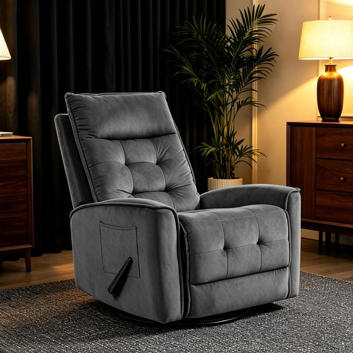 Swivel Rocker Recliner Chair, Rocking Chair, Small Swivel Recliner for Small Spaces, Living Room, Rv(Dark Grey)