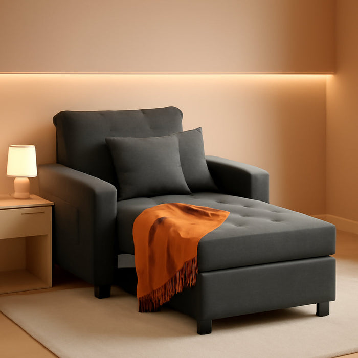 36 Inch Convertible Sleeper Chair GreyTexturedFabric