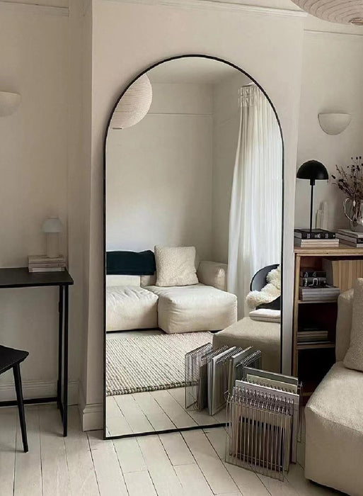 Arched Floor Mirror, 41" X 81" Oversized Full Body Mirror, Freestanding, Arch Mirror, Wall Mounted for Bedroom, Black