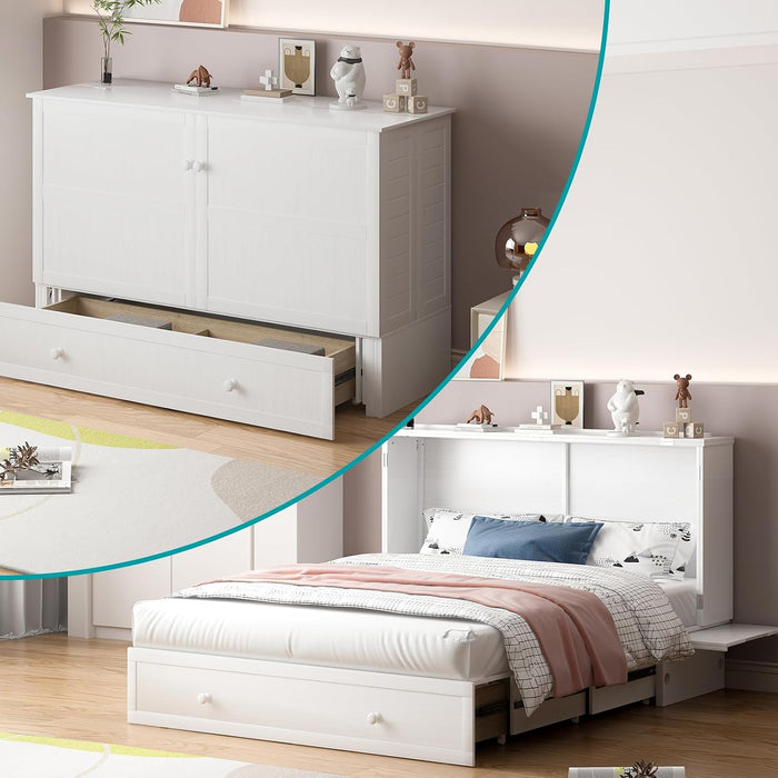 Queen Murphy Bed Featuring Mattress Included White