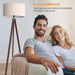 Wood Tripod Floor Lamp, Mid Century Standing Lamp, Modern Design Studying Light for Living Room, Bedroom, Study Room and Office, Flaxen Lamp Shade with E26 Base Dark Brown