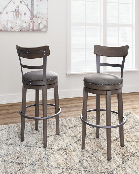 Caitbrook 30" Farmhouse Bar Height Upholstered Swivel Barstool, Gray