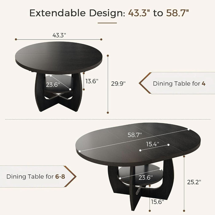 47.2"-58.7" Extendable round Dining Table for 4-6 with Storage Shelf