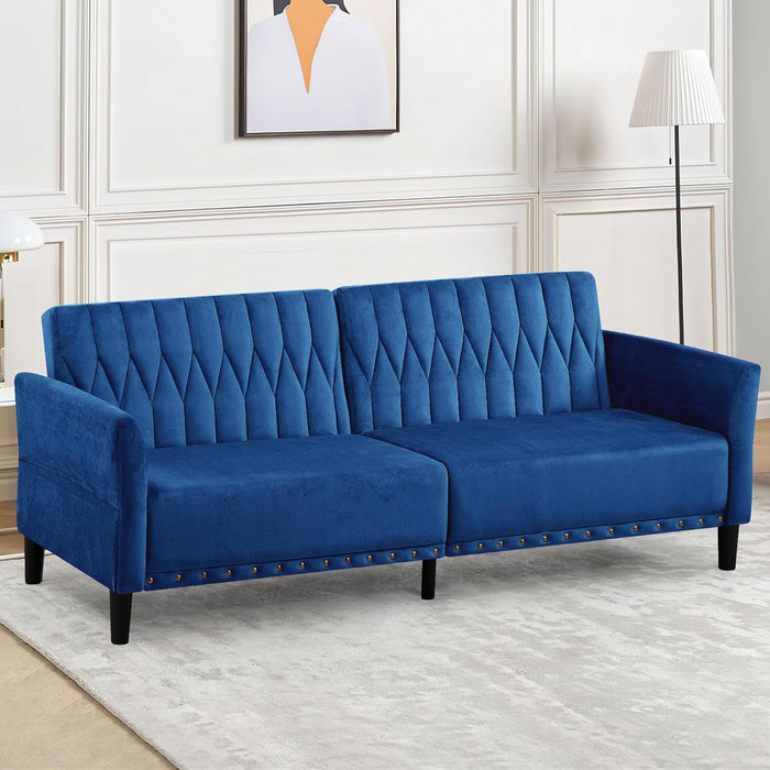 77Inch Velvet Convertible Sofa Bed Featuring Armrests