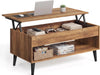 Lift Top Coffee Table, Lift Tabletop Dining Table, Gas Spring, Hidden Compartment, Open Storage Shelf, for Living Room, Home Office, Honey Brown ULCT268KB01S