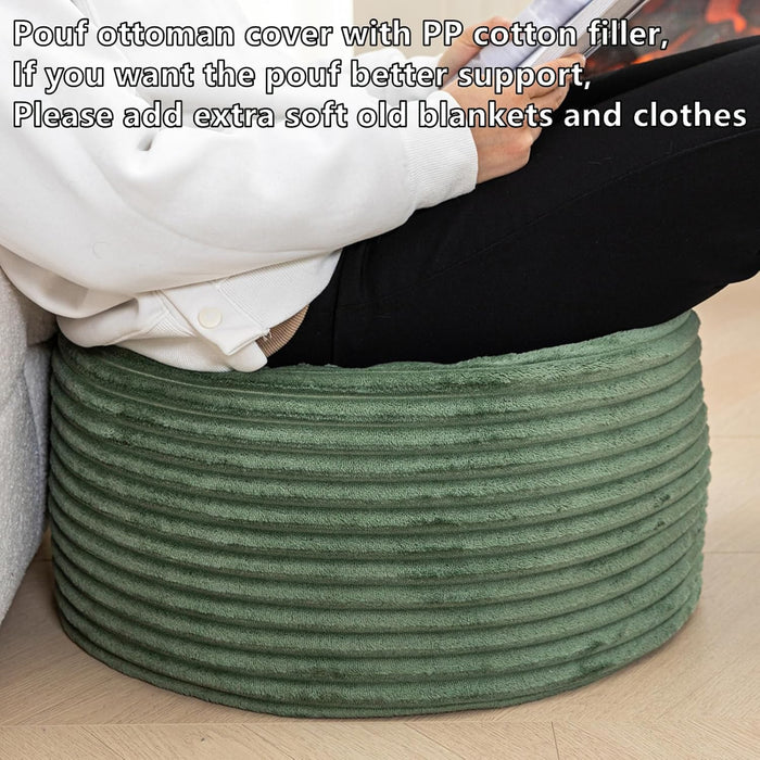 Stuffed Ottoman with High Density Foam Filler Plush Fiber Pouf Stool round Foot Stool Storage Ottoman 20 * 12''Floor Pouf Foot Rest for Living Room (Green)