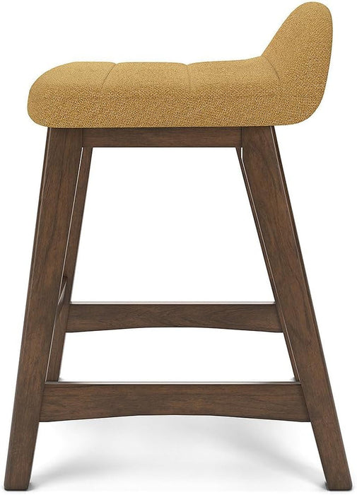 Lyncott Contemporary 28.5" Counter Height Upholstered Bar Stool with Foam Cushion, 2 Count, Mustard & Brown
