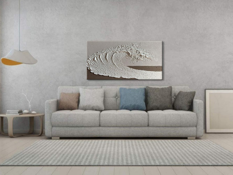 Abstract Ocean Wave Wall Art, White Textured Oil Painting on Canvas, Modern Minimalist Wall Decor