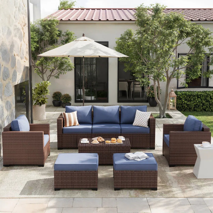 Wicker Sofa Seating Group with Storage Deck Box and Ottomans