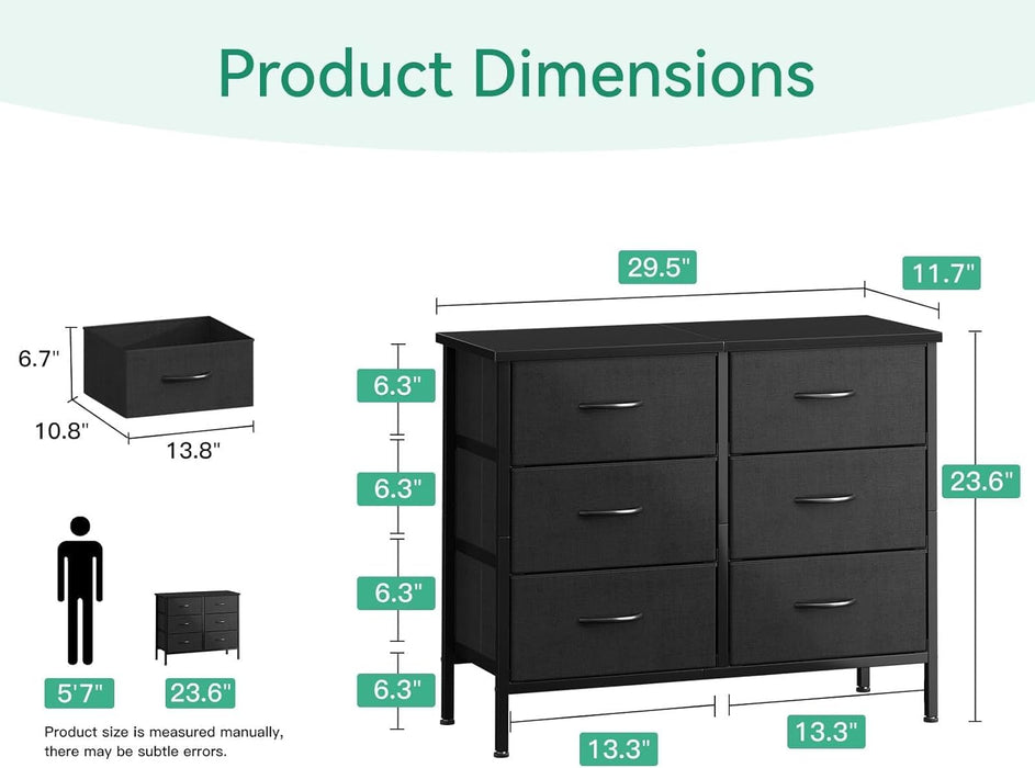 Black Dresser TV Stand with 6 Drawers