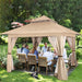 13'X13' Gazebo Tent Outdoor Pop up Gazebo Canopy Shelter with Mosquito Netting, Khaki