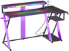 Computer Desk with Music Sync Light, Flow Vibe Corner Desk with Monitor Stand and PS5 Storage Shelves, Cup Holders, and Headset Hooks for Bedroom Small Space (Black Purple, 57 Inch)