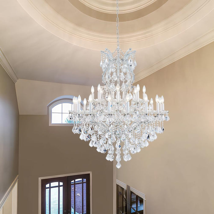 Large Silver Modern Crystal Chandelier Light Fixtures - 24 Lights, Maria Theresa Crystal Pendant Light Foyer Chandelier Fixtures for Staircase Hallway Living Room Entryway