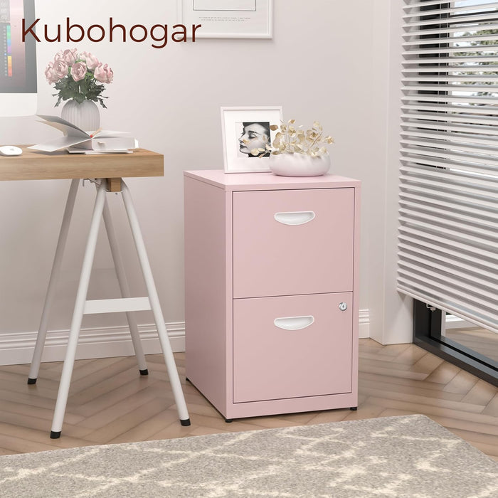2 Drawer File Cabinet with Lock,Pink Metal Filing Cabinets,Vertical Locking File Cabinet Fit Hanging Files, Letter,File Box and A4 Documents(Pink)
