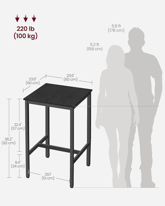 Bar Table, Small Kitchen Dining Table, High Top Pub Table, Height Cocktail Table for Living Room Party, Sturdy Metal Frame, 23.6 X 23.6 X 36.2 Inches for Narrow Spaces, Ebony Black and Black