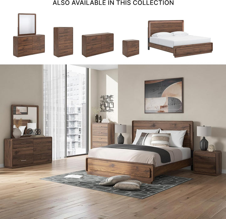 Signature Design by Ashley Hollinaze Contemporary Panel Platform Bed with LED Lighting, Foundation or Box Spring Not Needed, King, Dark Brown