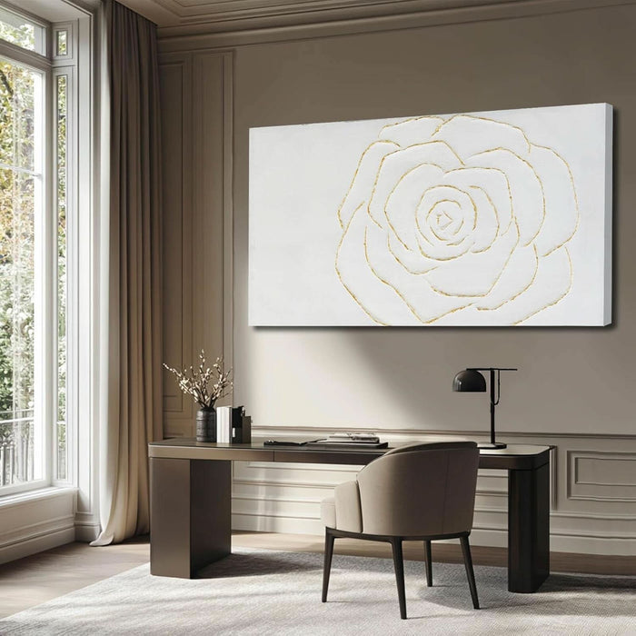 Textured Wall Art Abstract Floral Painting White Pictures Wall Decor Gold Line Art 24"X 48" Large Artwork for Living Room Bedroom Office Wall Decor