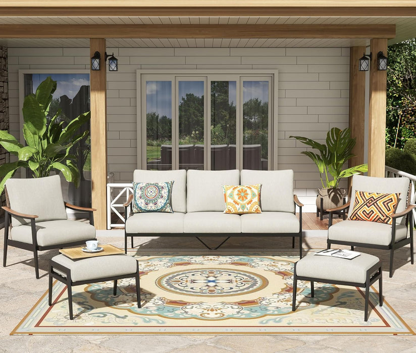 7 Pieces Patio Furniture Set, Outdoor Furniture Sofa Sectional Modern Metal Patio Conversation Set with High Back Wicker Backrest & Loveseat for Balcony, Backyard, Deck, Porch