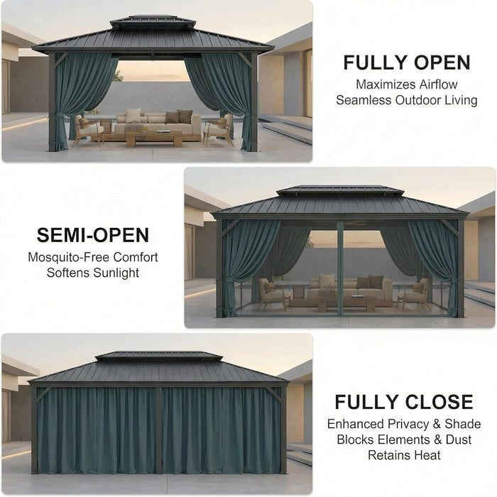 10X12 Hardtop Gazebo on Clearance with Galvanized Steel Double Roof,Heavy Duty Gazebo with Flame-Retardant Curtain & Netting, Aluminum Frame Outdoor Canopy for Patio, Party, Black