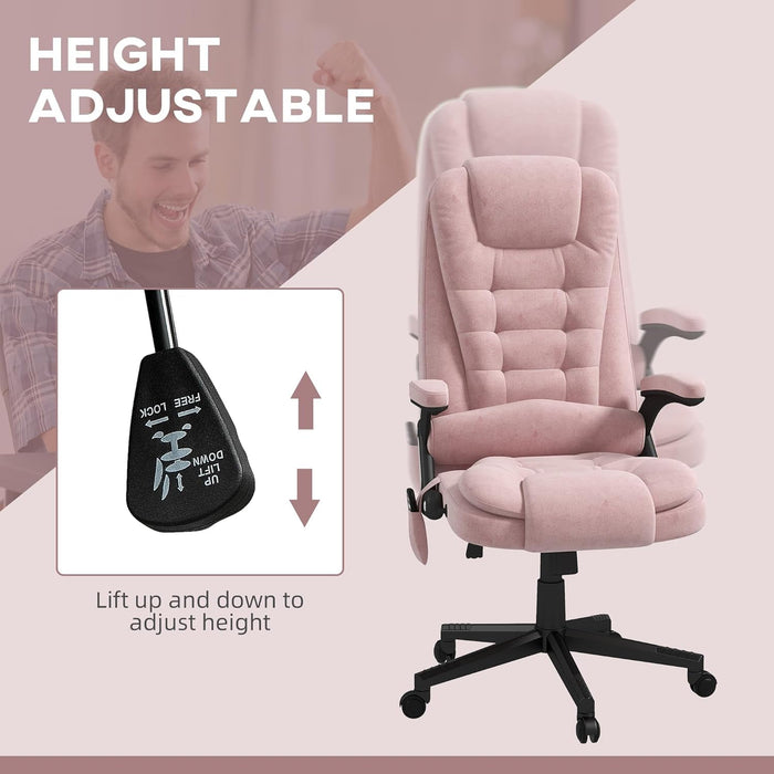 6 Point Vibrating Massage Office Chair with Heat, Velvet High Back Executive Office Chair with Reclining Backrest, Padded Armrests and Remote, Pink