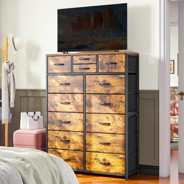 Tall Dressers for Bedroom with Drawer, Dressers for Bedroom, Fabric Dressers & Chests of Drawers for Living Room, Wooden Top, Sturdy Metal Frame, Rustic Brown, 11.8" D X 37" W X 52" H