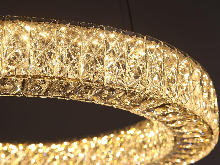 32 Inch Chandelier Glam Dimmable LED Crystal Chandeliers Luxury round Pendant Lighting Fixtures for Dining Room Bedrooms Gold