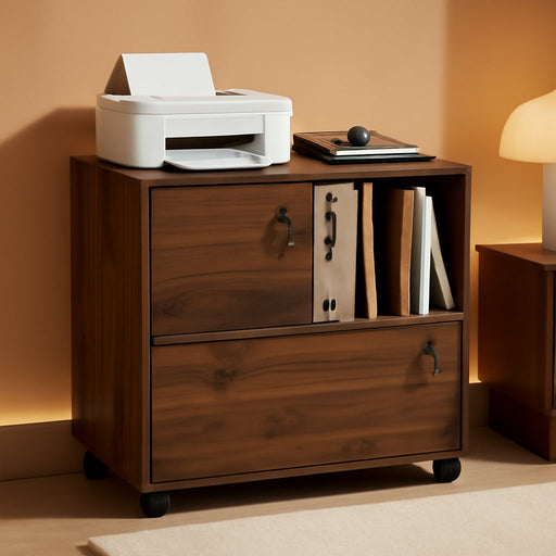 Brown Mobile Documents Cabinet With Locking Wheels