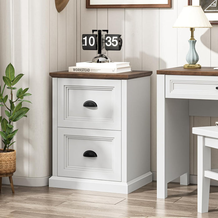 Vertical File Cabinet with 2 Drawers for Home Office, White