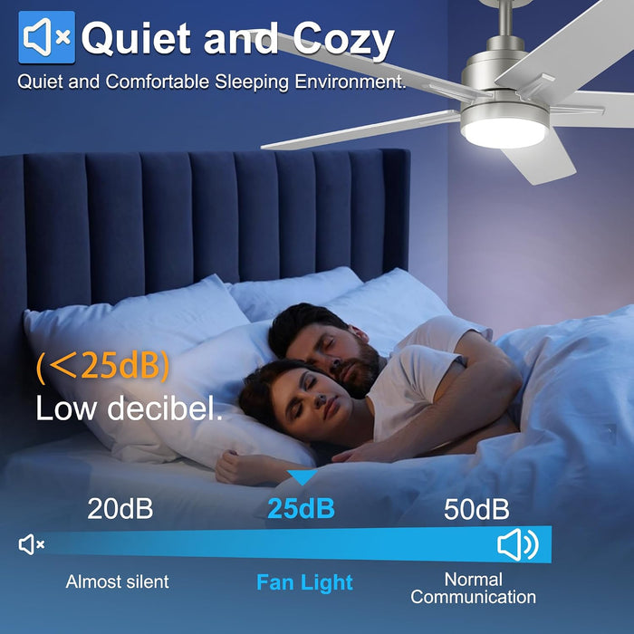 52 Inch Brushed Nickel Ceiling Fan with Light and Remote Control
