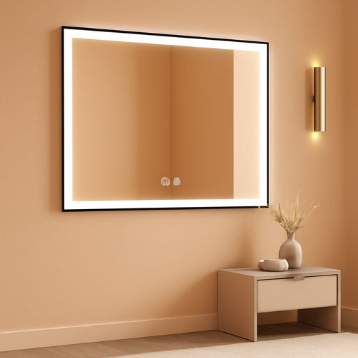 60X40 LED Mirror for Bathroom - Matte Black Framed (Front and Backlit), Anti-Fog Vanity Mirror with Lights,Stepless Dimmable Lit Mirror,3 Colors Smart Mirror(Horizontal/Vertical)