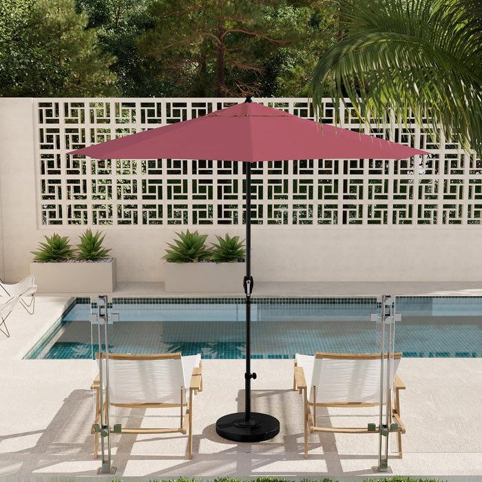 12-Year Protection 9' Rd Aluminum Patio Umbrella, Crank Lift, Auto Tilt, Black Finish, Sunbrella Hot Pink