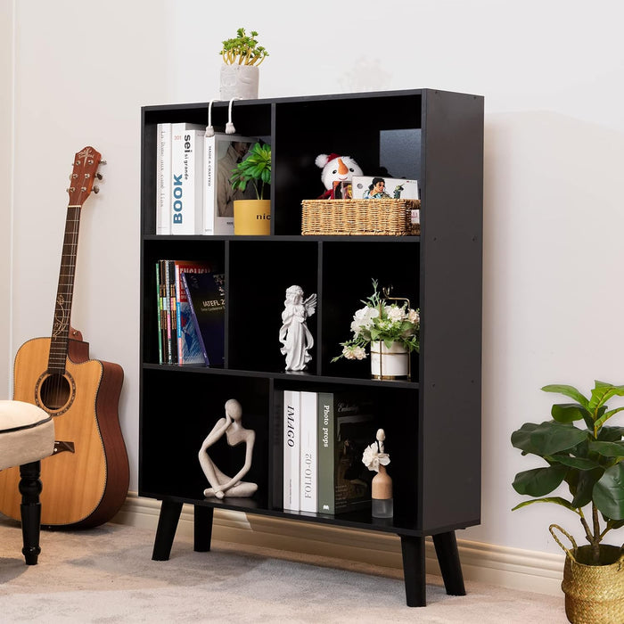 Black Bookshelf,3 Tier Modern Bookcase with Legs,Bookshelves Wood Storage Shelf, Open Book Shelves Cube Organizer,Freestanding Short Bookcases