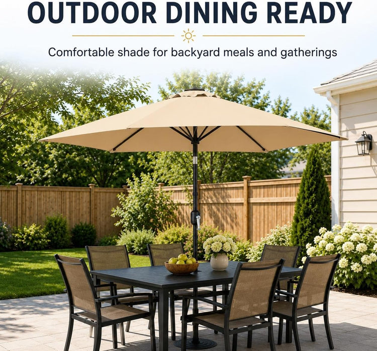 Yaheetech 9FT Patio Umbrella W/Push Button Tilt & Crank UPF 50+, Tan | Water-Resistant Fabric, UV Protection, Patio Table Umbrella, Adjustable Canopy, Yard Sun Shade for Garden, Deck, Yard, Pool